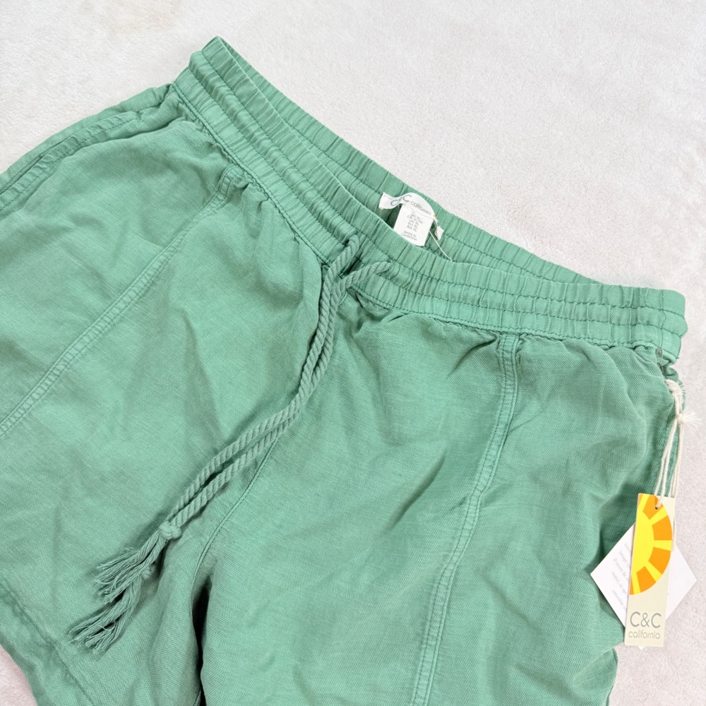C&C California Mens XL Sage Green Linen Lyocell Blend Drawstring Shorts NWT